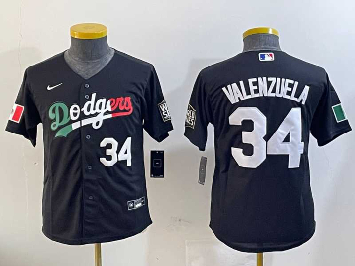 Womens Los Angeles Dodgers #34 Fernando Valenzuela Number Black Mexico 2020 World Series Cool Base Nike Jerseys